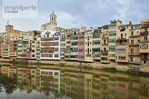 View of old town Girona  Catalonia  Spain  Europe. Summer travel  Europe