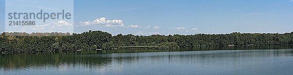 Panorama Monchwaldsee in the west of Frankfurt am Main  Hesse  Germany  Europe