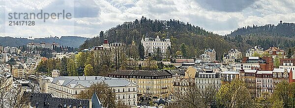 Panoramic view of historical center of Karlovy Vary from hill  Czech republic