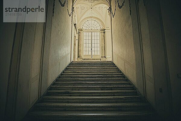 Ancient dark staircase  Grunge interior  nobody  empty building architecture  window