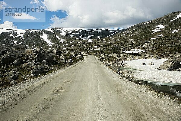 Gamle strynefjellsvegen road one of the most beautifull auto roads in norway with snow in summer