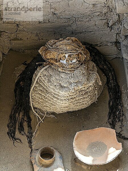 Mummy in the Cemetery of Chauchilla  Chauchilla Cemetery  Nazca  Peru  South America