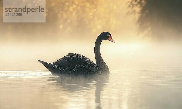 Elegant black swan gliding gracefully on a calm lake AI generated