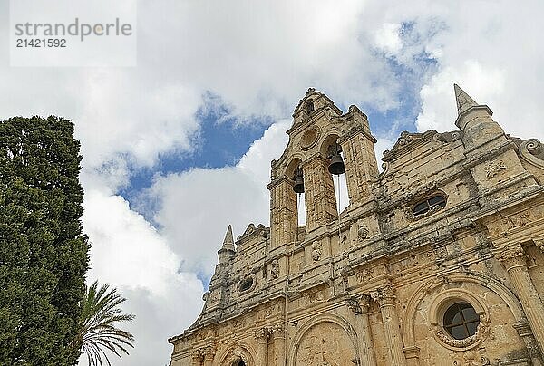 A picture of the upper facade of the Arkadi Monastery