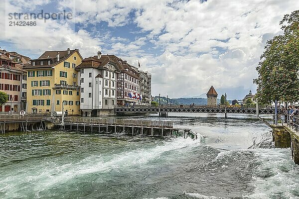 View of Reuss river in Lucerne city  Switzerland  Europe