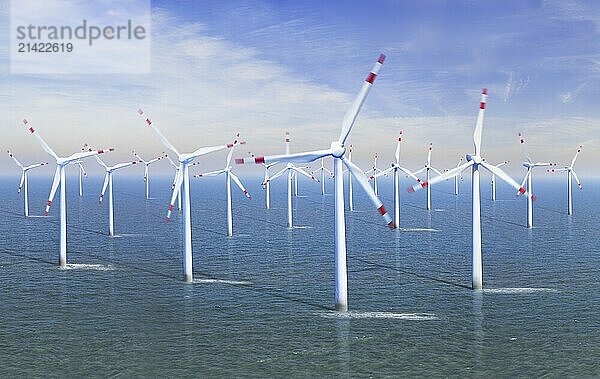 Elevated view of a Wind farm at sea