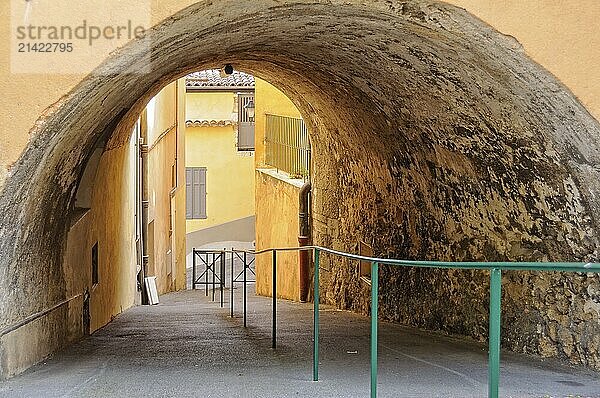 Empty walkway with handrail  Grasse  France  Europe