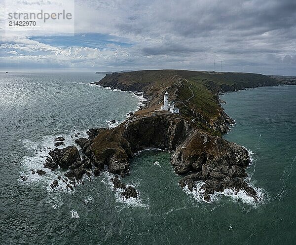 Aerial landscape view of the Start Point Lighthouse and headland in South Devon on the English Channel