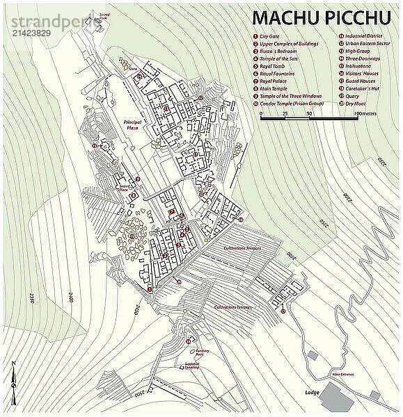 Map of the Inca Ruin City Machu Picchu  Cusco  Peru  South America