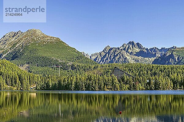 Landscape with lake Strbske Pleso in High Tatras mountans  Slovakia  Europe