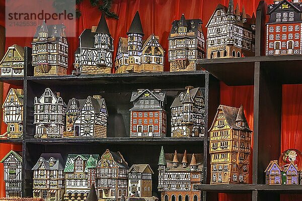 Miniature houses for sale at Christmas market in Frankfurt am Main  Germany  Europe