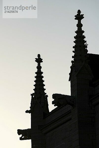 Mythological figures as gargoyles  silhouette  medieval cathedral  Visby Cathedral  St Mary's Church  former Hanseatic city of Visby  UNESCO World Heritage Site  Gotland Island  Sweden  Europe