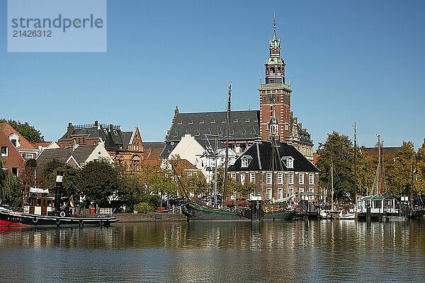 Museum harbour  town hall  Leer  East Frisia  Lower Saxony  Germany  Europe