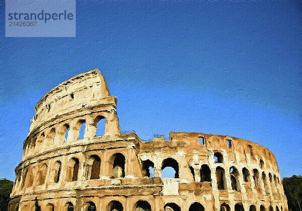 Rome  Italy  Colosseum on blue sky  Creative illustration  vintage impressionistic design  Europe