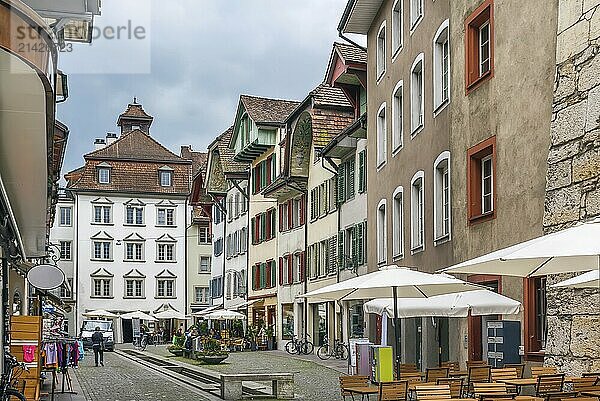 Street with historical houses in Aarau old town  Switzerland  Europe