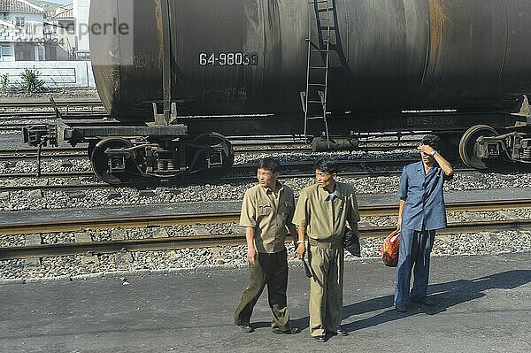 07.08.2012  Dongnim  North Korea  Asia  People on a platform during the train journey from the border town of Sinuiju to the North Korean capital Pyongyang  Asia