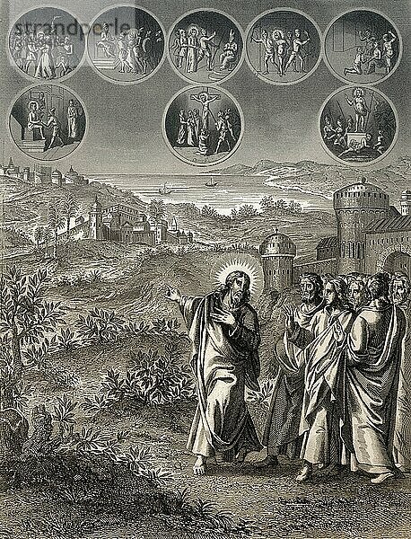 Jesus predicting his own death  New Testament  steel engraving 1853  digitally restored