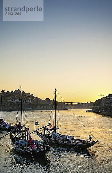 Old town river area of porto in portugal at sunset