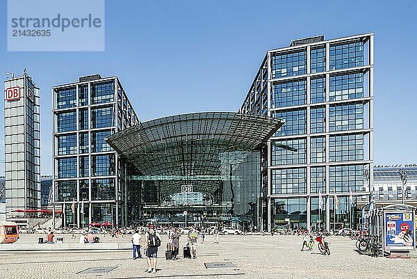 Berlin  Germany  July 28  2019: Central train station in Berlin. Berlin  Hauptbahnhof. Modern glass architecture  Europe