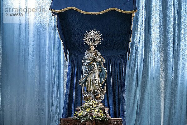 Statue of the Virgin Mary in the interior of the church of Santa María de la Concepción in Valverde  capital of the island of El Hierro  Canary Islands  Spain  Europe