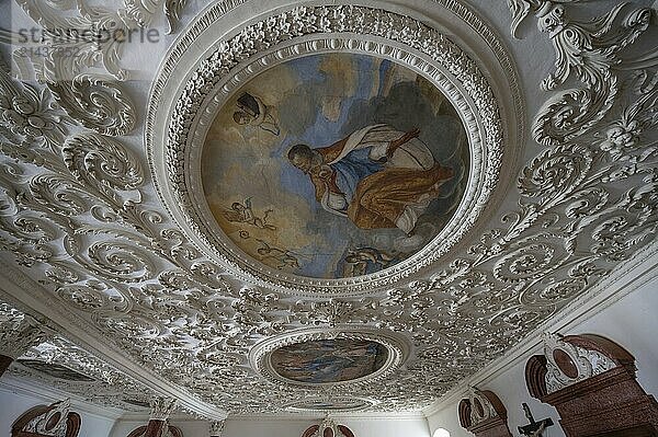 17th century stucco and frescoes  in the Dominican convent of Wettenhausen  12th century  baroqueised in the 17th century  Wettenhausen  Kammeltal  Bavaria  Germany  Europe