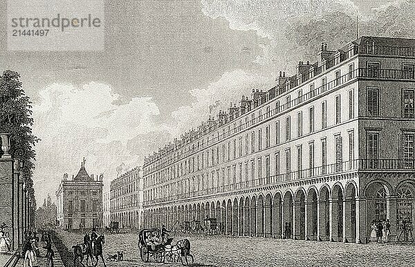 Rue de Rivoli  Paris  antique steel engraved print  1831