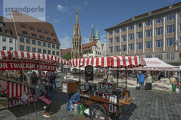 A coffee bike on the main market square  Nuremberg  Middle Franconia  Bavaria  Germany  Europe