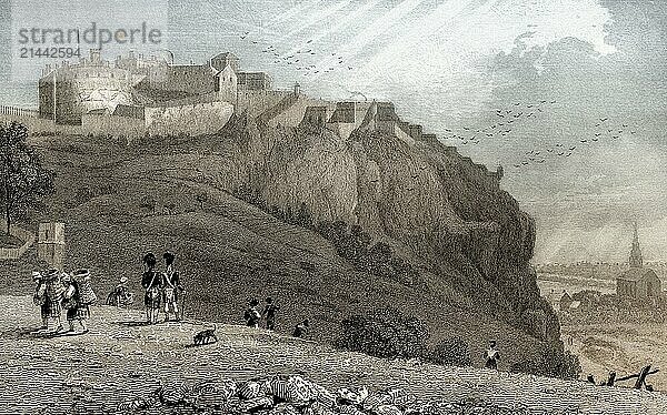 The Castle  from The Mound  Edinburgh  Scotland  19th century  from Modern Athens by Th. H. Shepherd