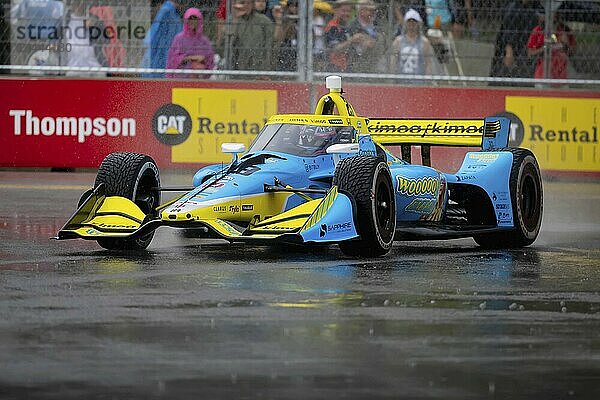 INDYCAR Series driver  DEVLIN DeFRANCESCO (29) of Toronto  Canada  travels through the turns during a wet and dangerous practice session for the Big Machine Music City Grand Prix at Streets of Nashville in Nashville TN  North America