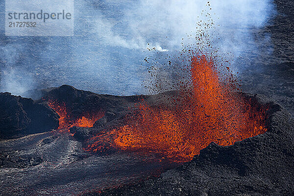 A lava eruption from a fissure near the Bardarbunga volcano in Iceland's Holuhraun lava field area