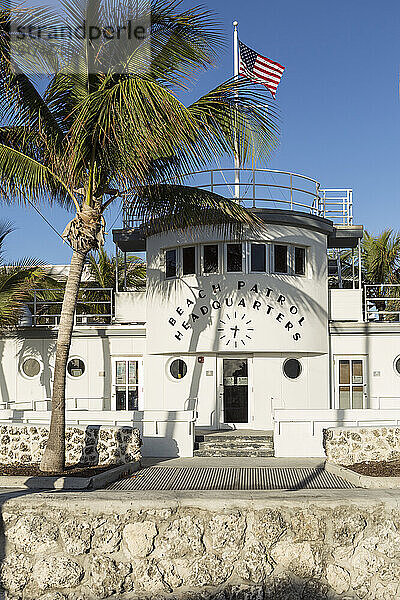 The facade of the Art Deco Beach Patrol Headquarters building in Miami Beach  Florida