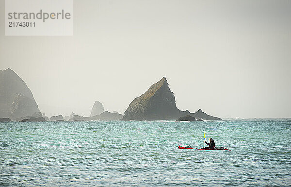 A kayaker approaches the shore of Navarro Beach in Elk  Calif.  on March 31  2014.