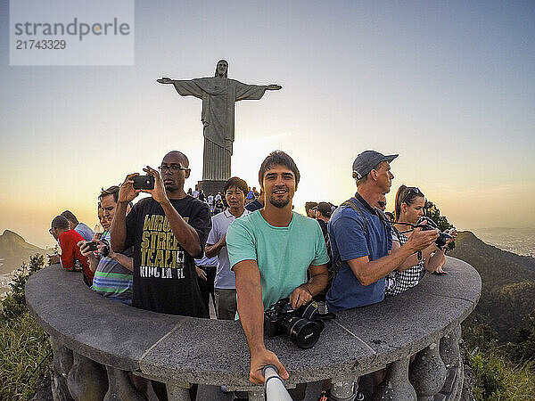 View from Christ the Redeemer statue on top of Corcovado Mountain in Tijuca Forest  Rio de Janeiro  Brazil