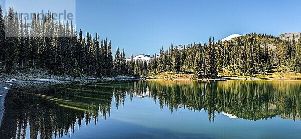 Scenic reflection from Shadow Lake and Mount Rainier in the background  Mt Rainier NP  USA  North America