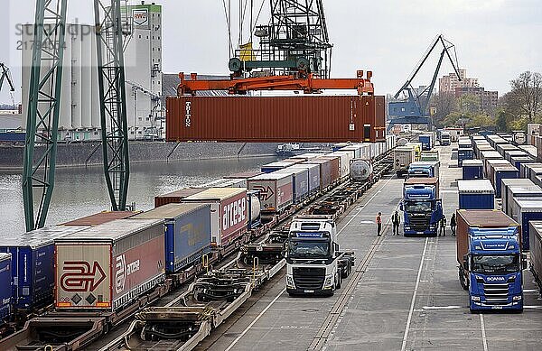 Cologne  North Rhine-Westphalia  Germany - Port of Cologne Niehl  combined transport and handling  container storage at the container terminal