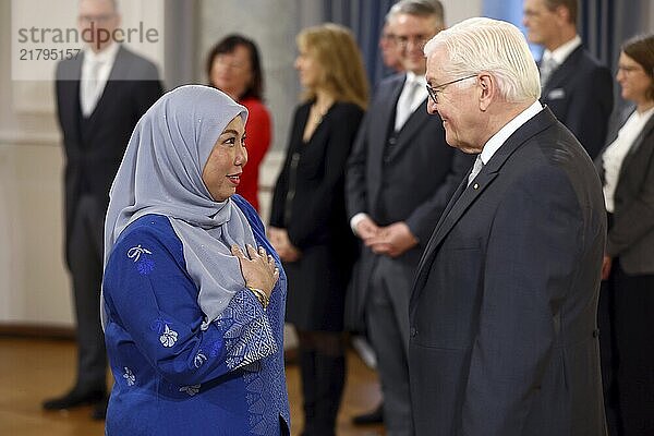 Adina Binti Kamarudin Malaysia is received by Frank-Walter Steinmeier (President of the Federal Republic of Germany) in front of the Federal President's New Year's Reception at Bellevue Palace  Berlin 14 January 2025