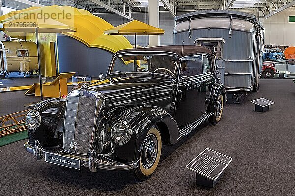 Mercedes 220 B convertible  year of construction 1952  interior view  Erwin Hymer Museum  caravan  Bad forest lake  Upper Swabia  Baden-Württemberg  Germany  Europe