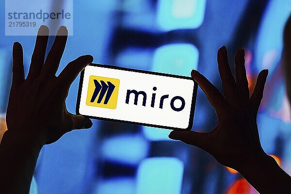 In this photo illustration  the Miro logo seen displayed on a smartphone