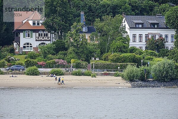 Hamburg  Germany - Residential buildings on the sandy Elbe beach in the affluent residential area of Othmarschen