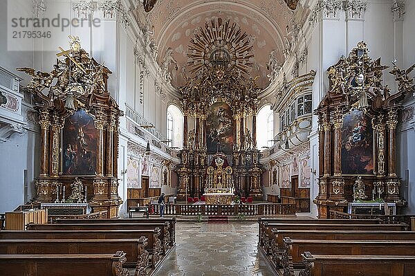 High altar and two side altars in the Church of the Guardian Angels  built in the 17th century and rebuilt in Baroque style after destruction in 1717  Eichstätt  Upper Bavaria  Germany  Europe