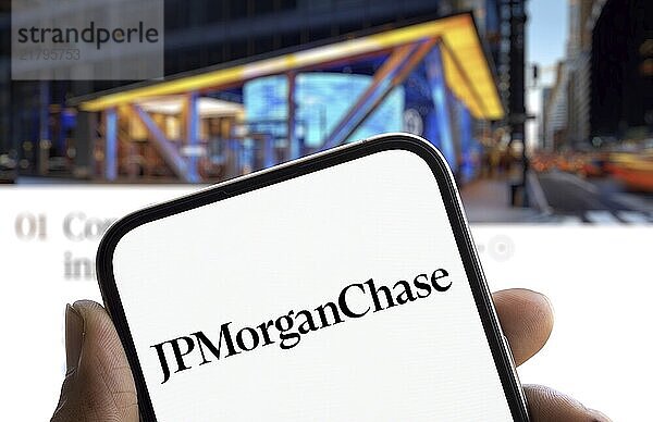 JPMorganChase logo is displayed on smartphone