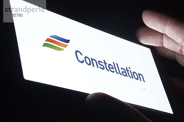 constellation logo is displayed on smartphone. Constellation Energy Corporation is an American energy company