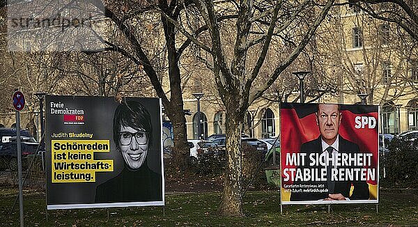 Election posters for the Bundestag election on 23 February 2025  Judith Skudelny  FDP  with direct criticism of Federal Chancellor Olaf Scholz SPD  Schönreden  Stuttgart  Baden-Württemberg  Germany  Europe