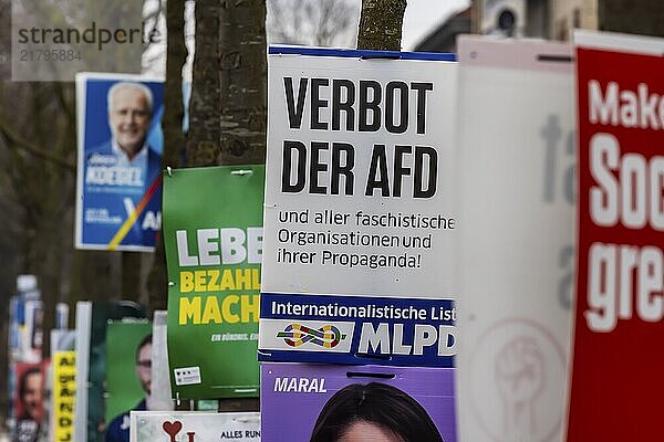 Election posters for the Bundestag election 2025  BTW25. Election advertising of various parties on a street in Heilbronn  Baden-Württemberg  Germany  Europe