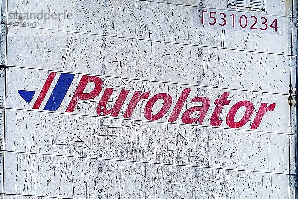 Calgary  Alberta  Canada. Apr 24  2023. A close up to a Purolator logo to a delivery truck